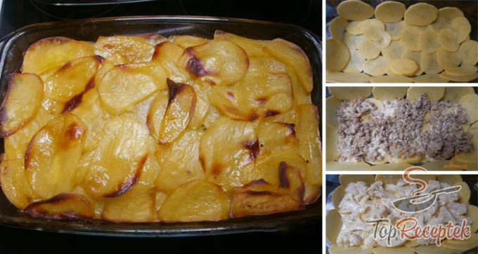 Recept Karfiollal és darált hússal gazdagított rakott krumpli
